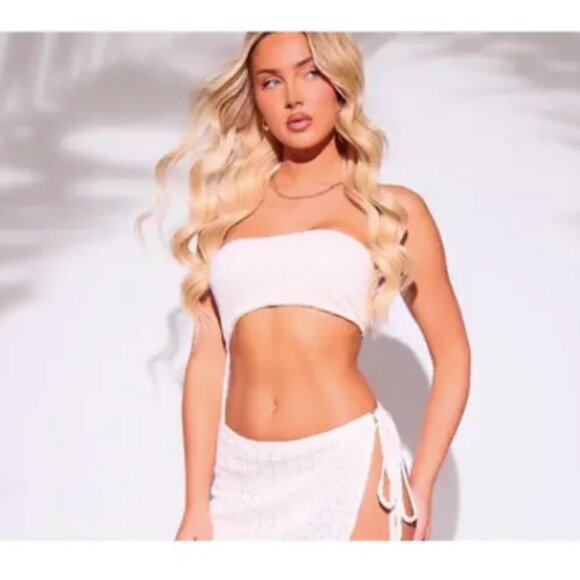 NWT PrettyLittle Thing Crochet Bandeau Cutout Maxi Dress Cream Beach Dress - Picture 1 of 10